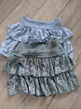 Lot Of Two Smocked Ruffle Midi Skirt - Light Blue/Gray